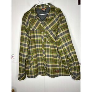 Orage Mens XXL Plaid Insulated Shirt Jacket Olive Green Quilted Shacket Snap